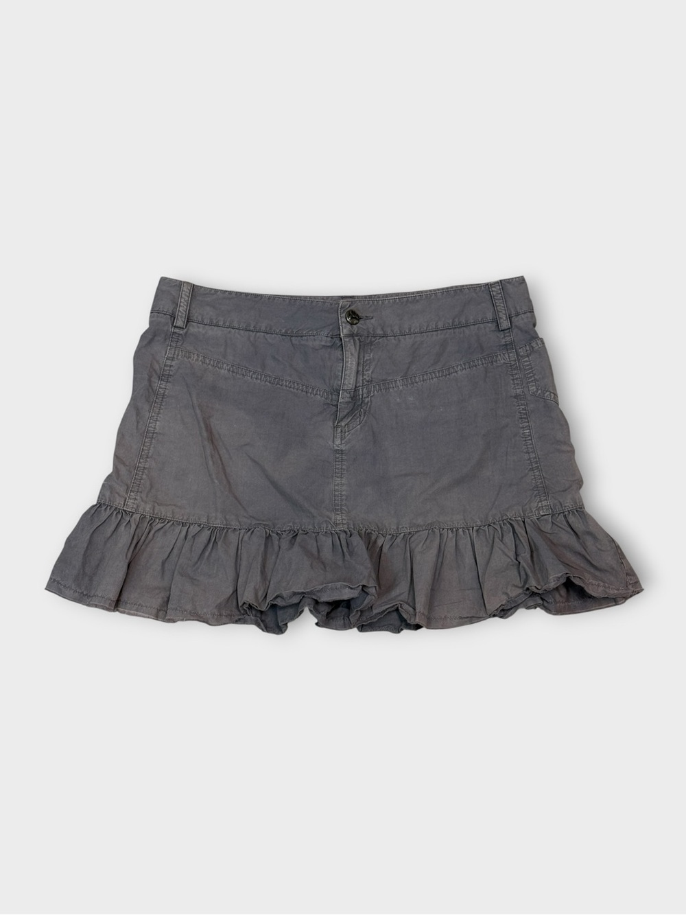 Vintage Joie Gray Ruffle Mini Skirt Low Rise Cotton Fairy Grunge Y2K Size 6